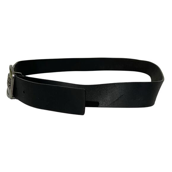 Calvin Klein Jeans Unisex Belt Black Leather w/ Large Metal Buckle Spellout Sz L - Picture 6 of 6